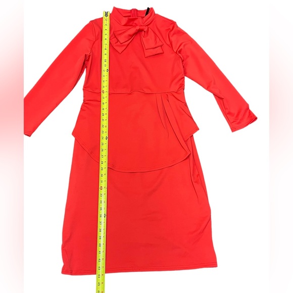 HAOOHU Long Sleeve Bow Peplum Dress / Size: XXL / Color: Red / Item# 1-23292 - Picture 6 of 6